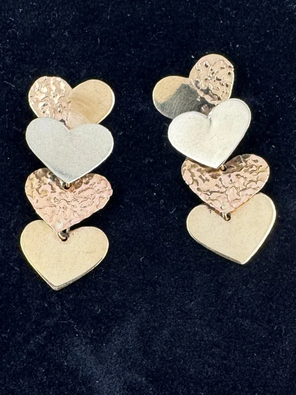 Tri color 14Karat Gold Heart Drop Post Earrings